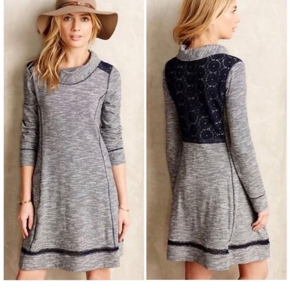 Anthropologie Saturday Sunday Lace Tunic Dress Women’s size Small Cowl Neck Navy